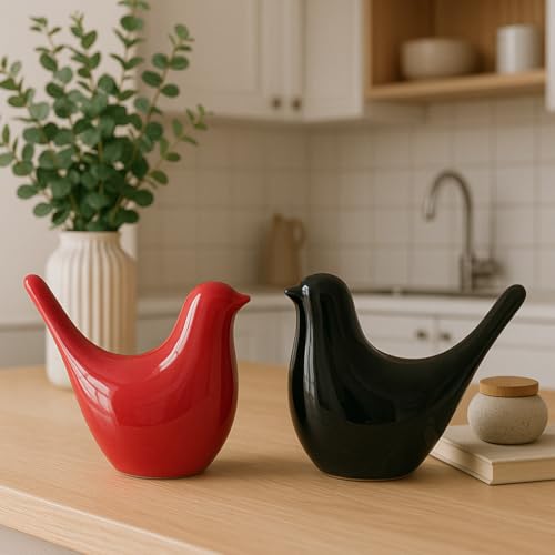 SRJANA Creative Black and Red Glossy Ceramic Birds Figurines Home Decorations Accessories Party (Pack of 2, Black and Red) - Image 5