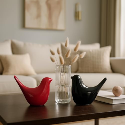 SRJANA Creative Black and Red Glossy Ceramic Birds Figurines Home Decorations Accessories Party (Pack of 2, Black and Red) - Image 3