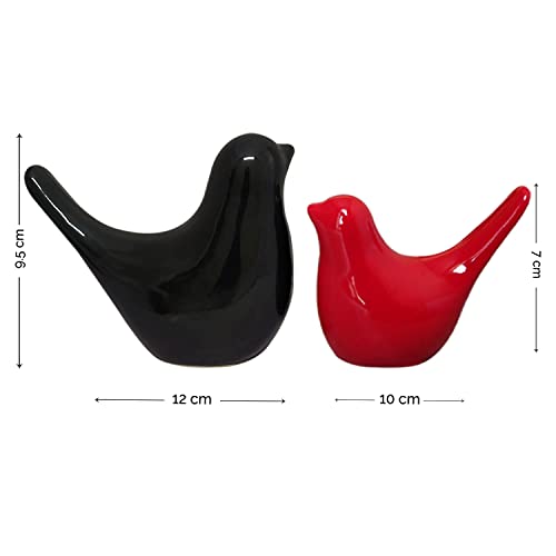 SRJANA Creative Black and Red Glossy Ceramic Birds Figurines Home Decorations Accessories Party (Pack of 2, Black and Red) - Image 4