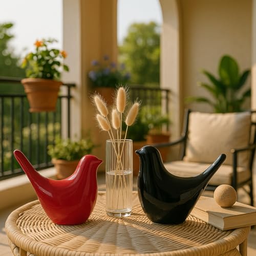 SRJANA Creative Black and Red Glossy Ceramic Birds Figurines Home Decorations Accessories Party (Pack of 2, Black and Red) - Image 2