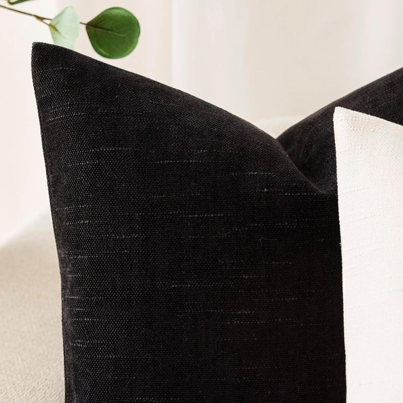 Foindtower Pack of 2 Soft Textured Chenille Throw Decorative Pillow Covers Square Accent Solid Cushion Cover Cozy Farmhouse Pillow Case with Zipper for Couch Sofa Bedroom Living Room 22x22 Inch, Black - Image 2