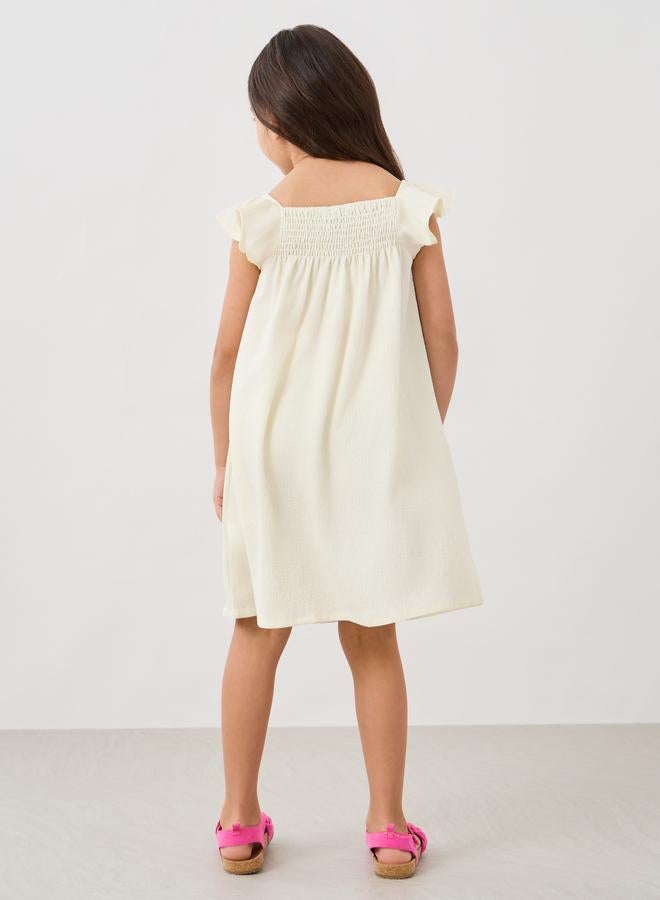 Styli Girls Graphic Print Smocked Yoke Dress with Ruffled Sleeves - Image 4