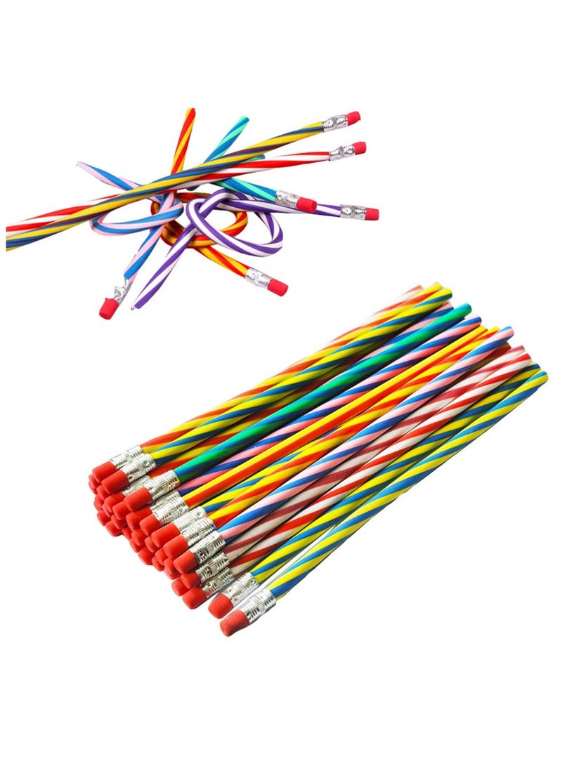 Generic 30 PCS Colorful Flexible Soft Bendable Pencil with Eraser, Magic Striped Pencil for Children and Students, Classroom Gifts, Back to School Supplies  - Image 1