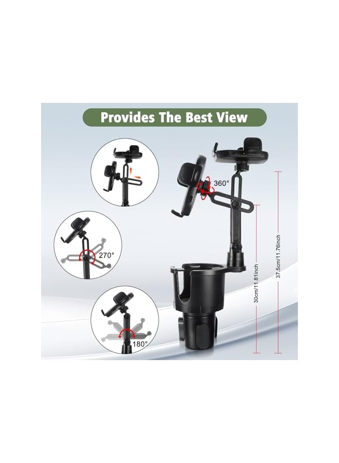 Green Tiger Cup Holder Phone Mount, Upgraded 2 in 1 Cup Holder Expander for Car Long Arm with 360°Rotation Cup Holder Cell Phone Holder for Car Compatible with 4-7 inches Smartphones - Image 4