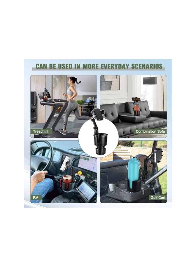 Green Tiger Cup Holder Phone Mount, Upgraded 2 in 1 Cup Holder Expander for Car Long Arm with 360°Rotation Cup Holder Cell Phone Holder for Car Compatible with 4-7 inches Smartphones - Image 5