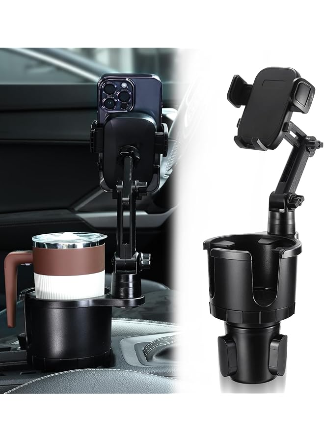 Green Tiger Cup Holder Phone Mount, Upgraded 2 in 1 Cup Holder Expander for Car Long Arm with 360°Rotation Cup Holder Cell Phone Holder for Car Compatible with 4-7 inches Smartphones - Image 1