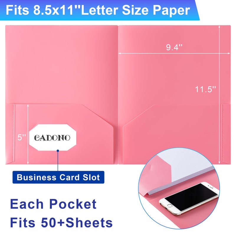 CADONO Plastic Folders with Pockets (8 Pack,Assorted Colors), Durable Heavy Duty File Folders with Business Card Slot, 2-Pocket Folder for Schoolwork & Office,Back to School Supplies - Image 2