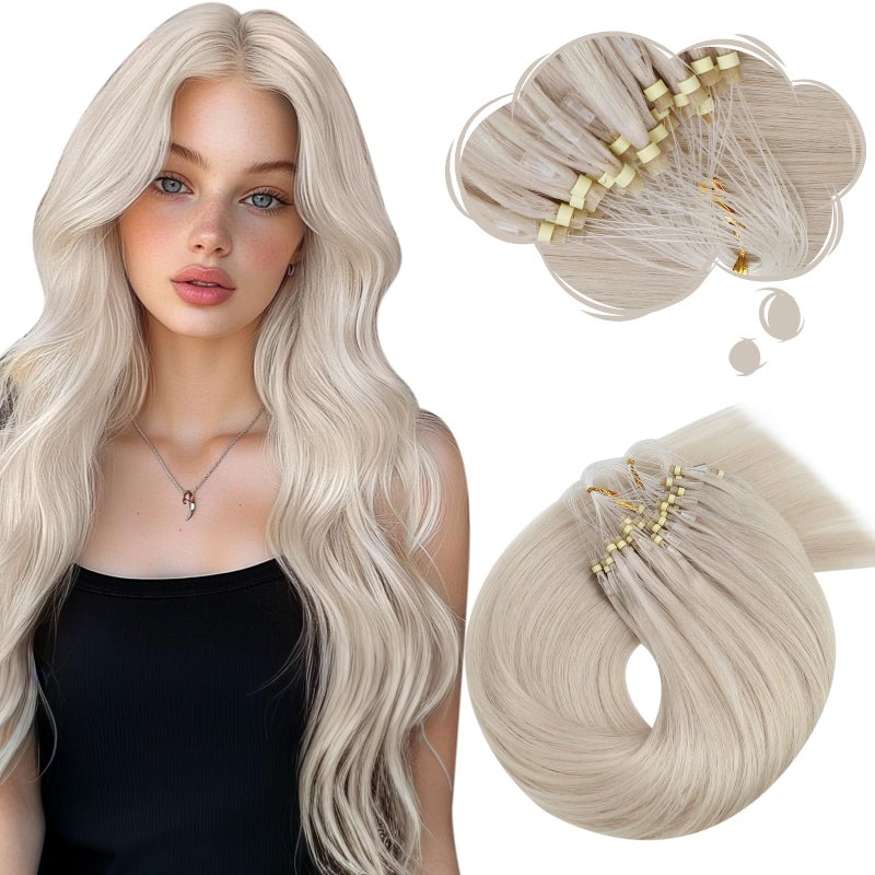 Moresoo Microlink Human Hair Extensions White Blonde Micro Beads Hair Extensions Real Human Hair for Wedding Straight Silky 50G 50S 22 Inch