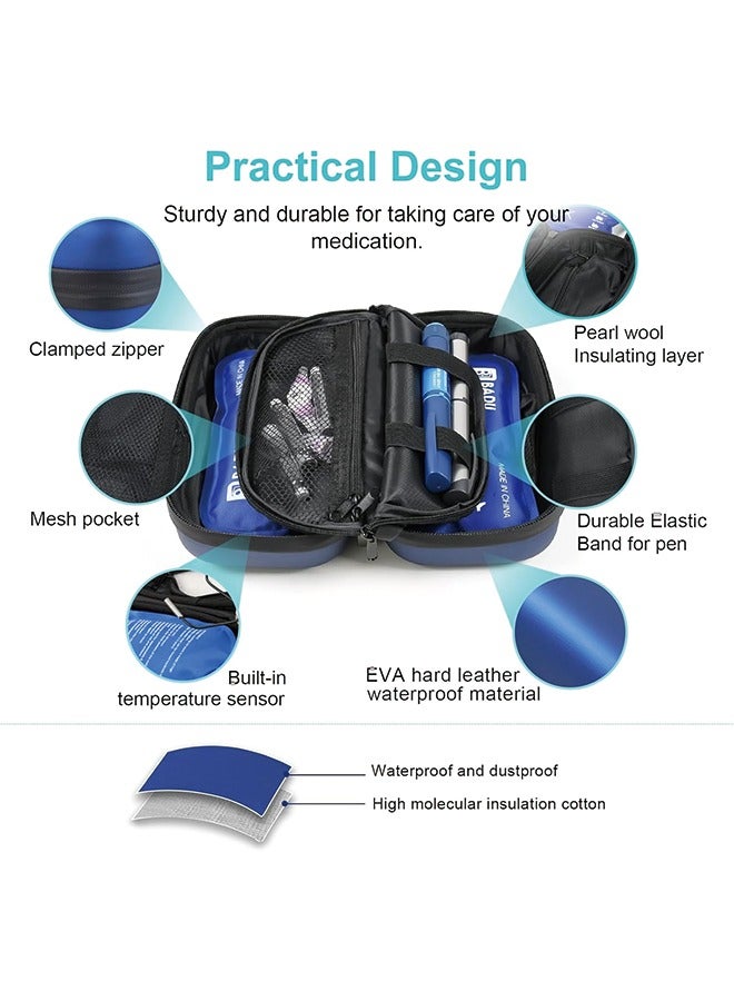 Generic 24-Hour Insulin Cooler Travel Case TSA Approved Medication Diabetic Cooler for Daily Life Trip with Thermometer Temperature Display Refrigerated Medicine Organizer Bag not Includes Ice Packs(Blue)  - Image 3