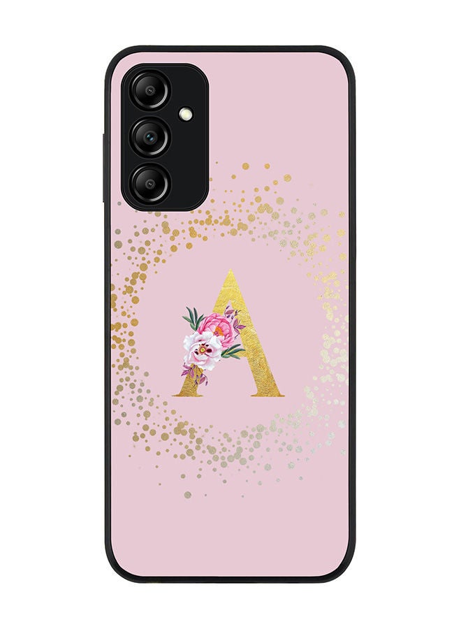 Stylizedd Rugged Black edge case for Samsung Galaxy A14 4G/5G Slim fit Soft Case Flexible Rubber Edges Anti Drop TPU Gel Thin Cover - Custom Monogram Initial Letter Floral Pattern Alphabet - A (Pink) - Image 1