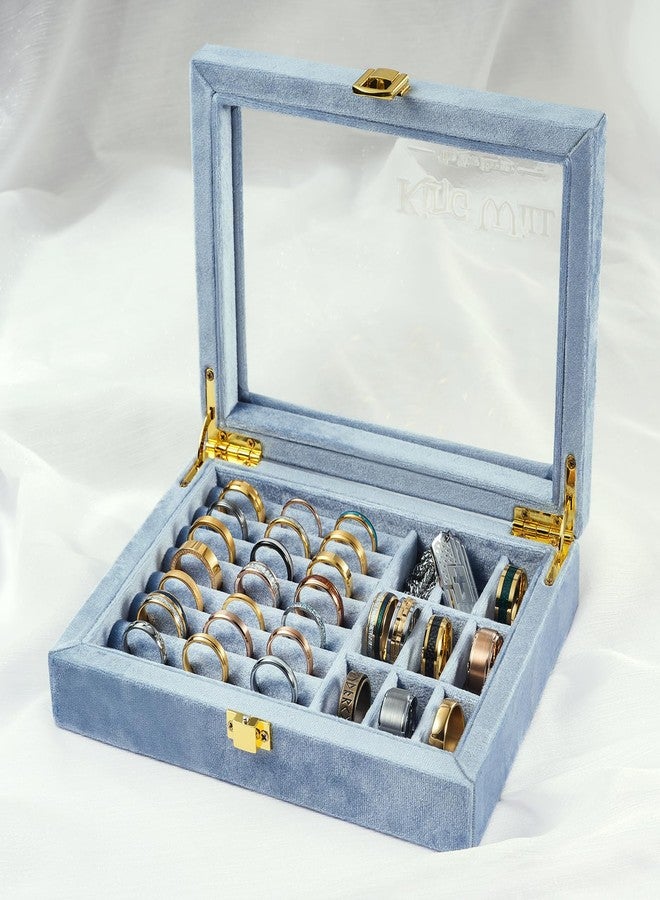 King Will Mens Ring Box Organization Premium Velvet Storage Boxes for Jewelry Rings Unisex Large Capacity with Open Window & Metal Clasp Durable Portable for Home Travel Luxury Gift, Light Blue - Image 4
