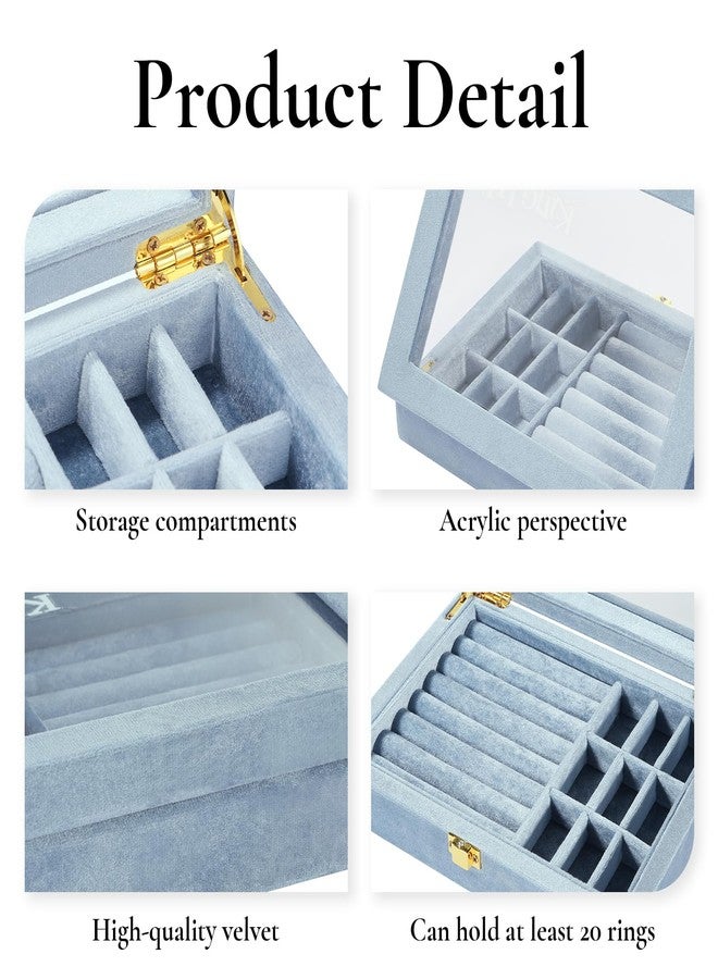 King Will Mens Ring Box Organization Premium Velvet Storage Boxes for Jewelry Rings Unisex Large Capacity with Open Window & Metal Clasp Durable Portable for Home Travel Luxury Gift, Light Blue - Image 5