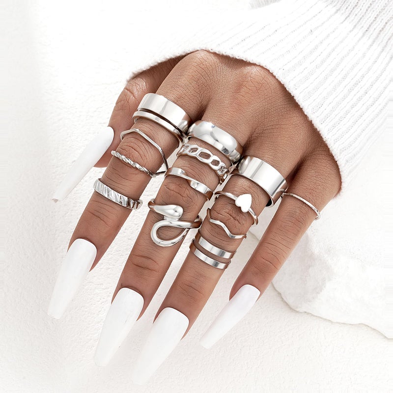 YEEZII 25 Pcs Silver Knuckle Rings for Women Set, Cute Stackable Finger Midi Rings, Dainty Silver Chunky Stacking Womens ring pack - Image 3