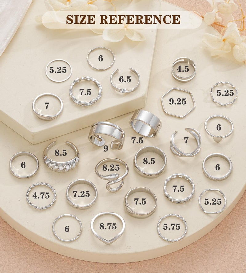 YEEZII 25 Pcs Silver Knuckle Rings for Women Set, Cute Stackable Finger Midi Rings, Dainty Silver Chunky Stacking Womens ring pack - Image 5