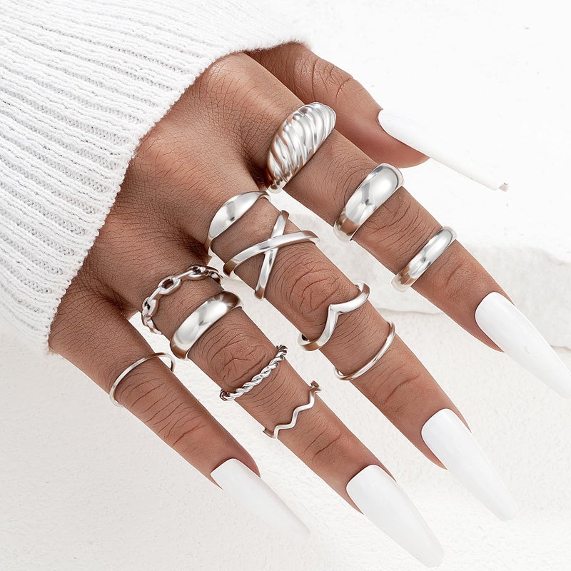 YEEZII 25 Pcs Silver Knuckle Rings for Women Set, Cute Stackable Finger Midi Rings, Dainty Silver Chunky Stacking Womens ring pack - Image 4