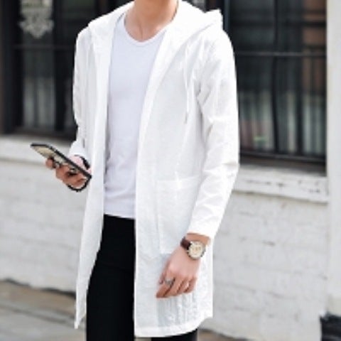 16-18 Years Old Boys Sunscreen Wind Clothes Medium Length Outdoor Coat Summer Youth Sunscreen Clothes Casual Style White solid color 