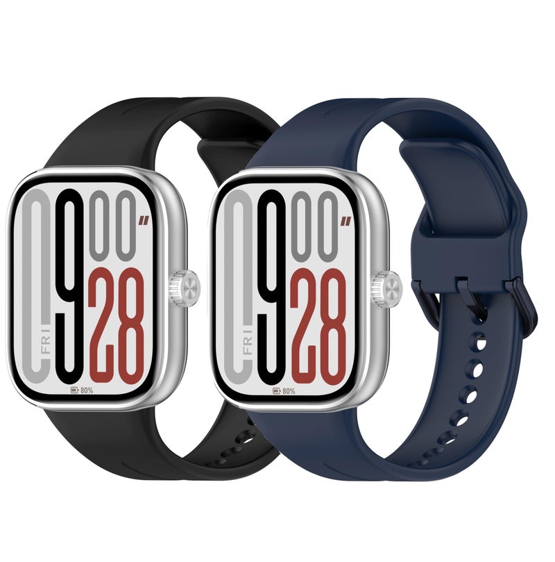 2 Pack Silicone Replacement Bands for Xiaomi Redmi Watch 5 Smartwatch (Black & Blue) - Image 1