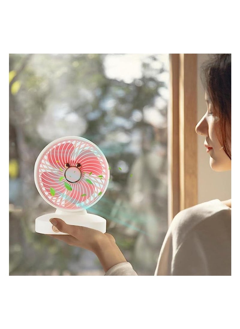 DIGI CORE Portable Desk Fan USB Rechargeable 2 Speeds Mini Desktop Fan For Outdoor Household Home Bedroom And Office Use White/Pink  - Image 3