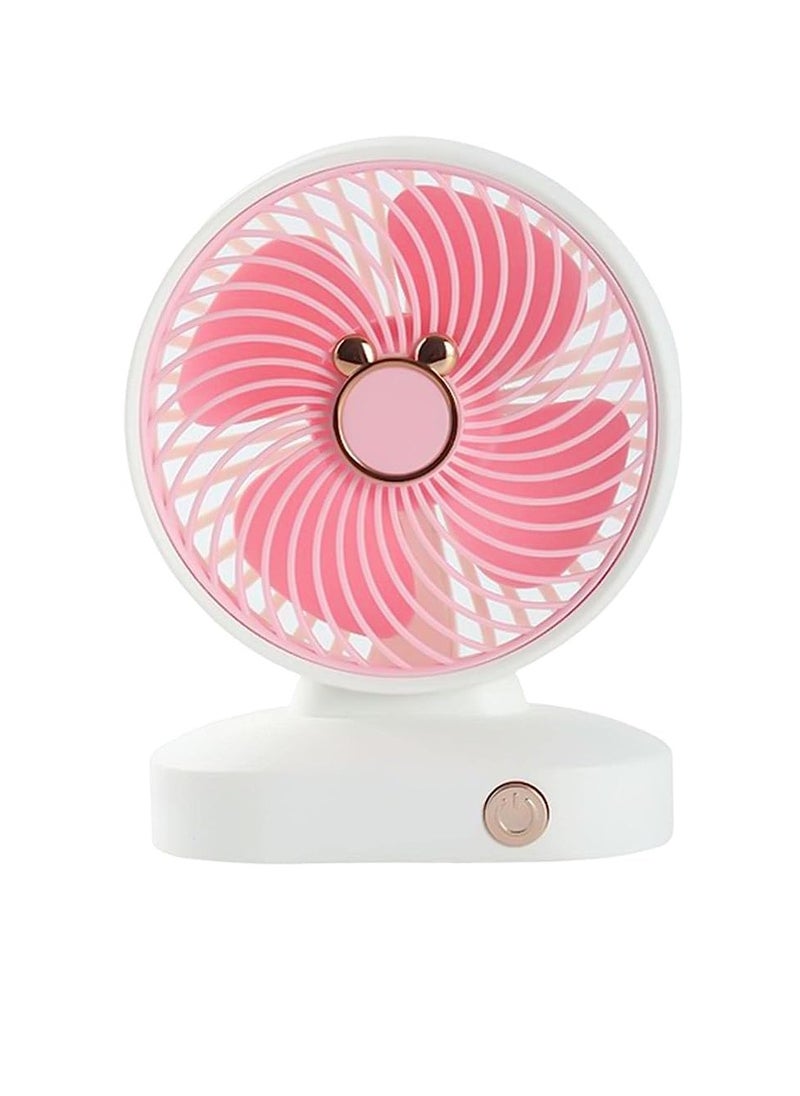 DIGI CORE Portable Desk Fan USB Rechargeable 2 Speeds Mini Desktop Fan For Outdoor Household Home Bedroom And Office Use White/Pink  - Image 1
