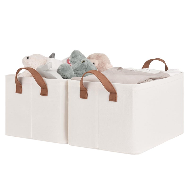 StorageWorks Storage Bins  Fabric Storage Bins for Shelves  Storage Baskets with Metal Frame  Closet Baskets and Bins with Handles  Natural Color  2-Pack - Image 1