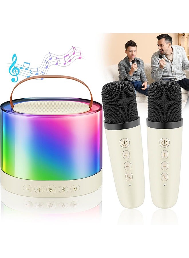 جهاز كاريوكي صغير، مكبر صوت كاريوكي يعمل بالبلوتوث مع ميكروفونين لاسلكيين، جهاز كاريوكي لاسلكي، جهاز غناء مع 5 مغيرات صوت، أضواء LED ملونة، مناسب للحفلات المنزلية للبالغين والأطفال - Image 1
