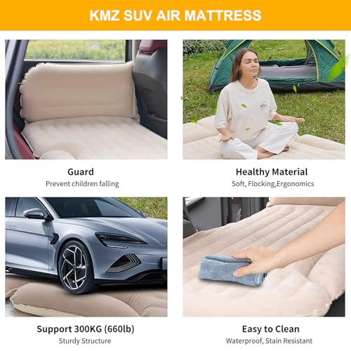 KMZ SUV Air Mattress Thickened and Double-Sided Flocking Travel Camping Bed with 2 Pillows & Pump Dedicated Mobile Cushion Inflatable Bed for SUV Trunk and Rear Seat (Beige and Coffee) - Image 4