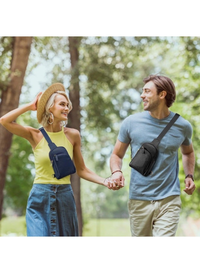 S-ZONE Sling Bag for Women, Genuine Leather Fanny Packs RFID Blocking Crossbody Chest Bags, Gifts for Women Men Navy Blue - Image 3