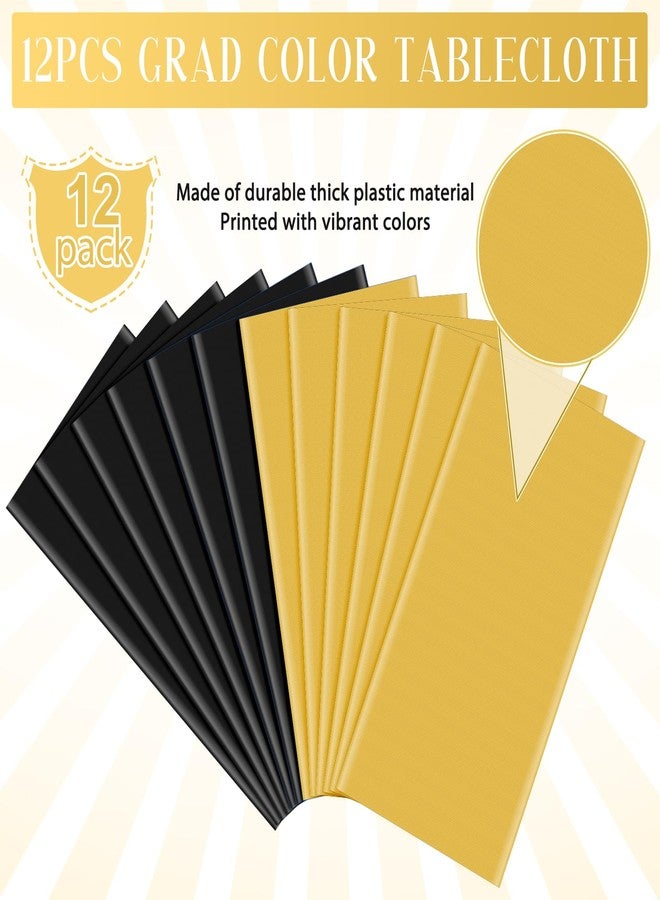 MASHAN 12 Pcs Black and Gold Plastic Tablecloths Bulk,54 x 108 Inch Disposable Rectangle Party Table Cloth Waterproof Table Cover for Birthday Wedding Anniversary Graduation Party Decorations Supplies - Image 4