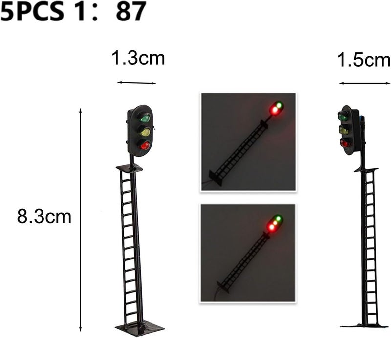 HO Scale Model Railroad LED Signal Lamps, 5-Pack Steel Pipe 3V/12V Lighted Pedestrian Signals for Train Layout and Garden Decoration(Three Lights) - Image 5
