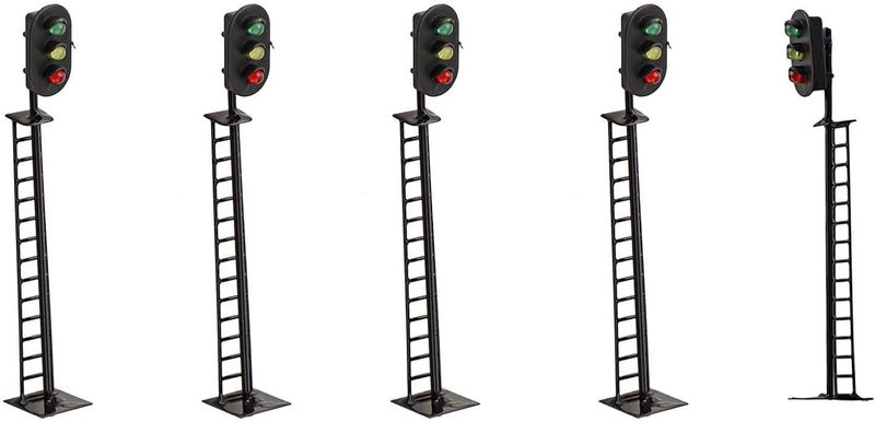 HO Scale Model Railroad LED Signal Lamps, 5-Pack Steel Pipe 3V/12V Lighted Pedestrian Signals for Train Layout and Garden Decoration(Three Lights) - Image 2