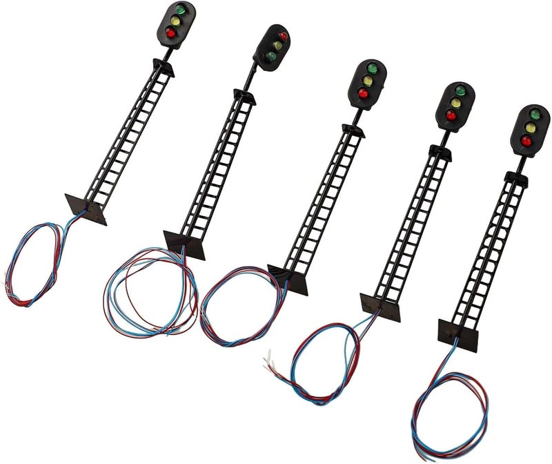 HO Scale Model Railroad LED Signal Lamps, 5-Pack Steel Pipe 3V/12V Lighted Pedestrian Signals for Train Layout and Garden Decoration(Three Lights) - Image 3