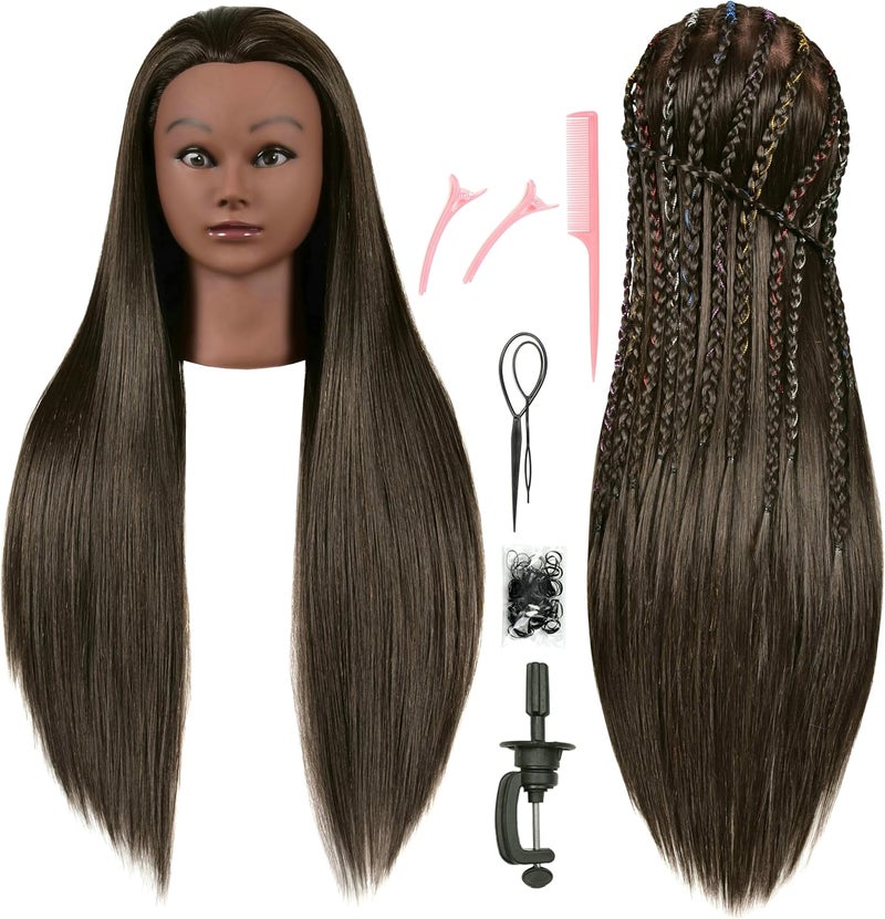 FUTAI African American Mannequin Head 30 inches Long 80% Real Human Hair Manikin Doll Style Head for Braiding Styling Updos Curling Cutting Practice Training Display with Stand - Image 1