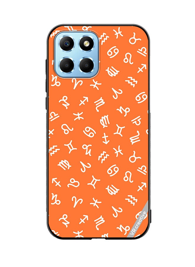 VR CREATIVE Protective Case Cover For Honor X8 5G Orange Seamless Pattern With White Zodiac Signs Design Multicolour - Image 1