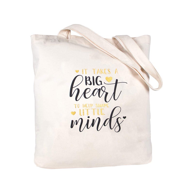 ELEGANTPARK Teacher Bag Teacher Gifts for Valentines Day Appreciation Week Graduation Birthday Christmas Cotton Canvas Tote Shoulder Bag with Pocket Ivory