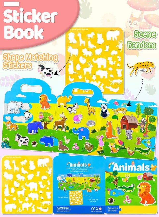 Benresive Puffy Reusable Sticker Books for Kids 2-4, Fun Sticker Books for Toddlers 1-3, Toddler Sticker Book Age 2-4, 34 Pcs Toddler Travel Toys Acticities Gifts - Animals Sticker Book - Image 2