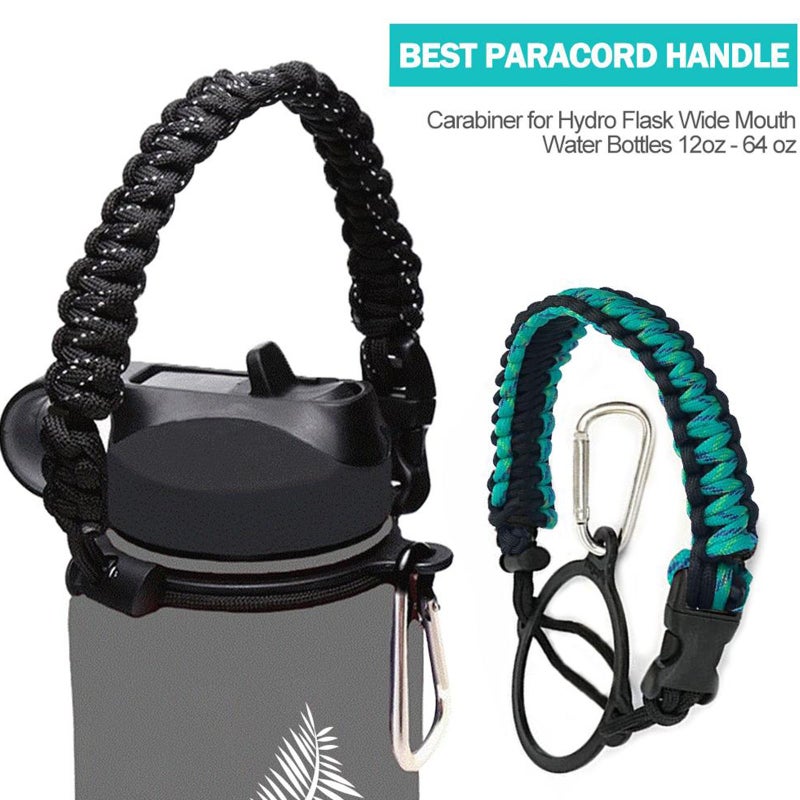 Water Bottle Handle for Hydro Flask and Other Wide Mouth Bottles, Paracord Strap Carrier for 12oz to 64oz Bottle, Bottle Accessories for Hiking - Assembled with Safety Ring and Carabiner - Image 5