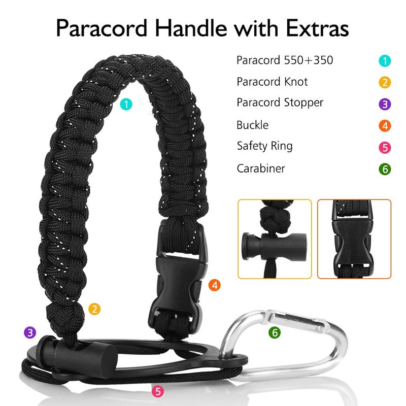 Water Bottle Handle for Hydro Flask and Other Wide Mouth Bottles, Paracord Strap Carrier for 12oz to 64oz Bottle, Bottle Accessories for Hiking - Assembled with Safety Ring and Carabiner - Image 3