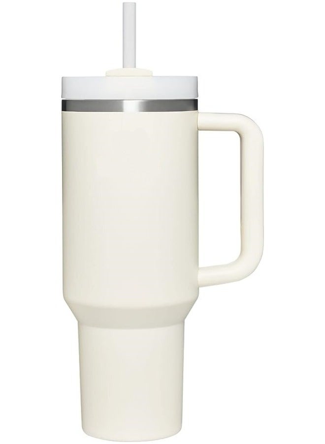 Stainless Steel Vacuum Insulated Tumbler with Lid and Straw for Water, Iced Tea or Coffee, Smoothie and More, Cream, 30 oz - Image 1