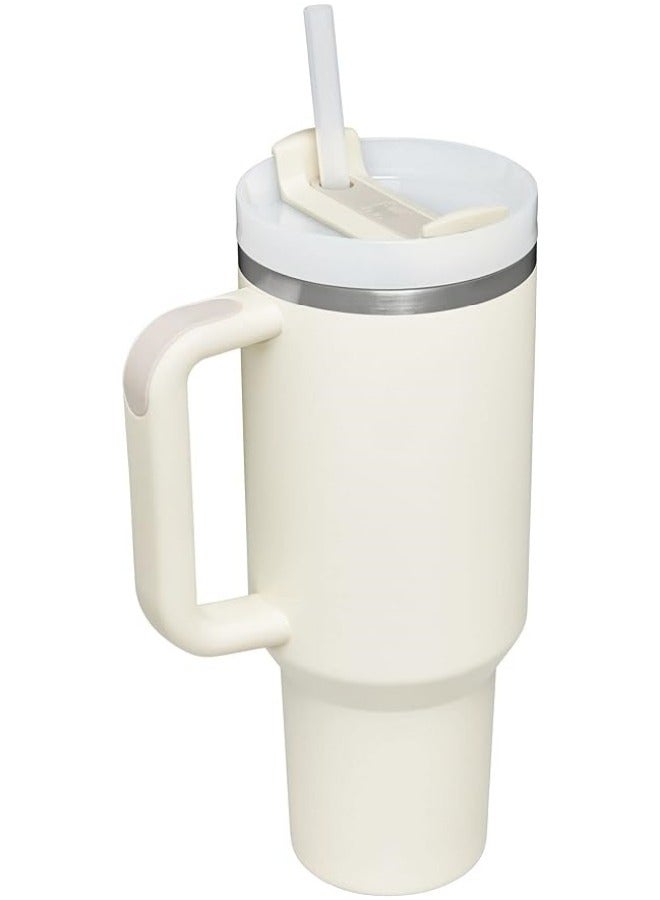 Stainless Steel Vacuum Insulated Tumbler with Lid and Straw for Water, Iced Tea or Coffee, Smoothie and More, Cream, 30 oz - Image 2