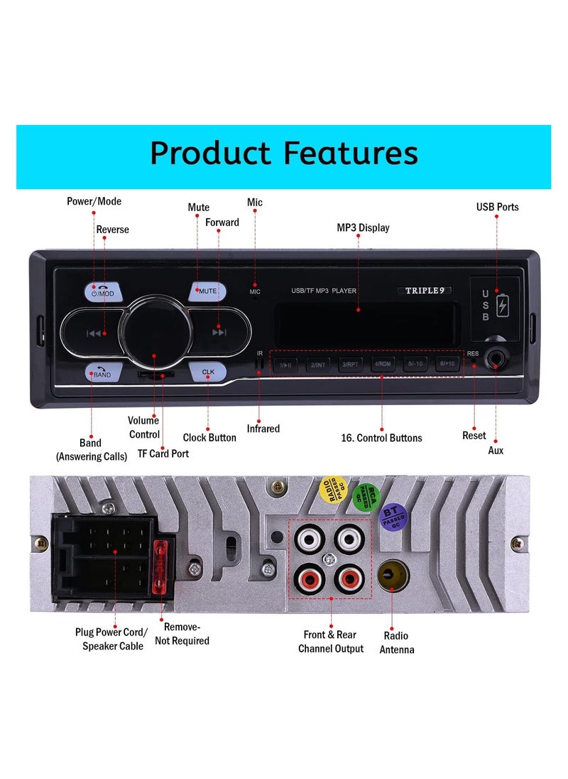 SHEZA STAR Car Stereo AM FM Radio Receiver/MP3 USB Aux-in Backlight Bluetooth Audio & Calling Head Unit Wireless Remote  - Image 2