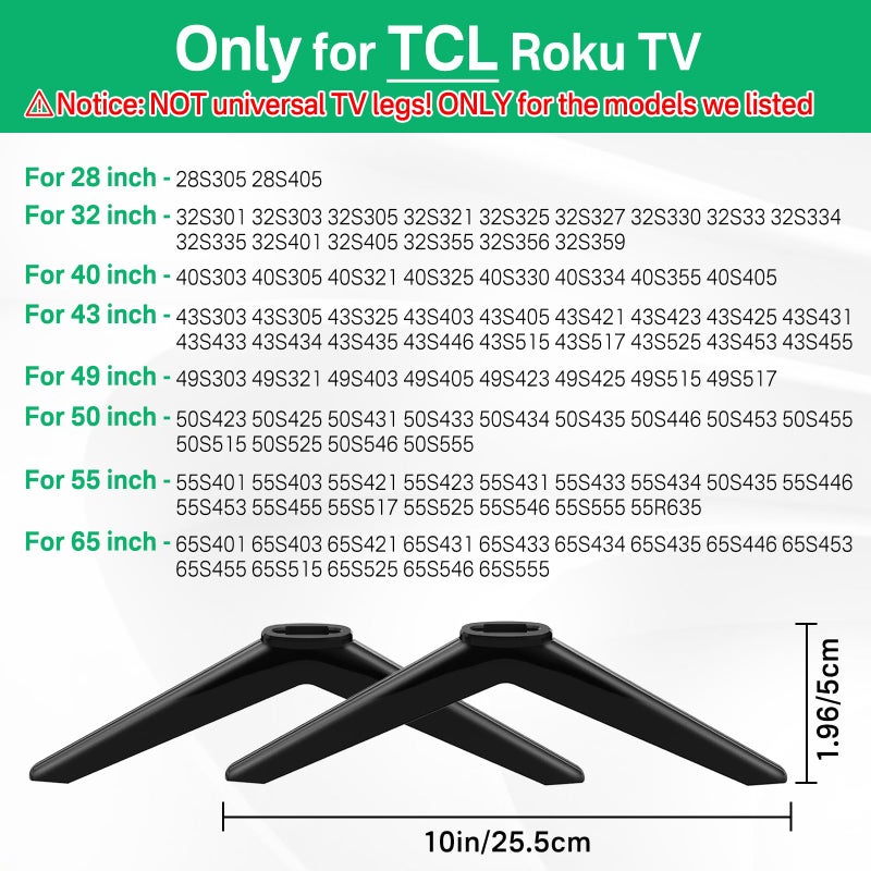 Rimous أرجل حامل التلفاز ريموس لاستبدال أرجل تلفاز TCL روكو متوافقة مع 28 بوصة 32 بوصة 40 بوصة 43 بوصة 49 بوصة 50 بوصة 55 بوصة 65 بوصة قاعدة أرجل حامل تلفاز TCL روكو مع براغي سهلة التركيب - Image 2
