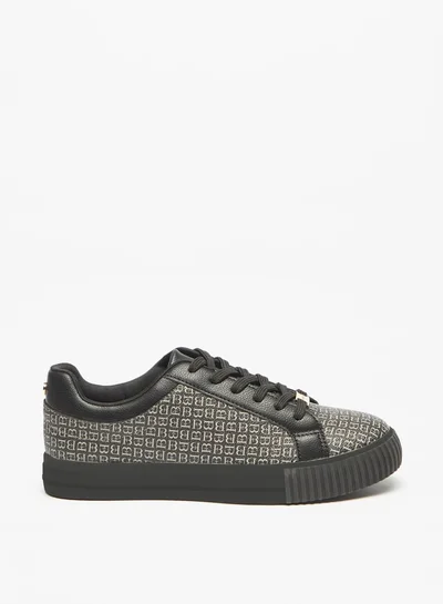 Flora Bella By Shoexpress Women's Monogram Print Low Ankle Casual Shoes Sneakers With Lace-Up Closure