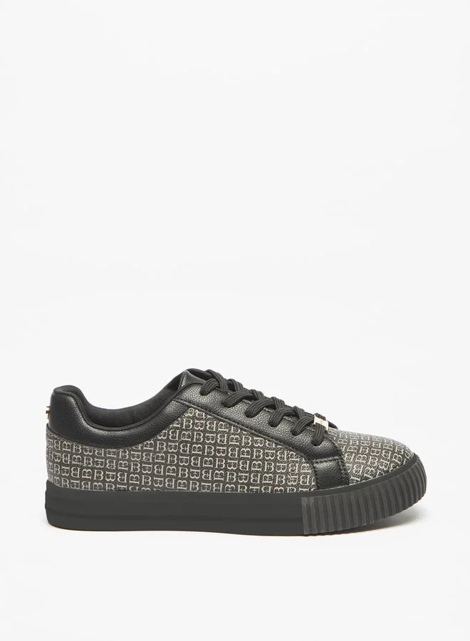 Flora Bella By Shoexpress Women's Monogram Print Low Ankle Casual Shoes Sneakers With Lace-Up Closure