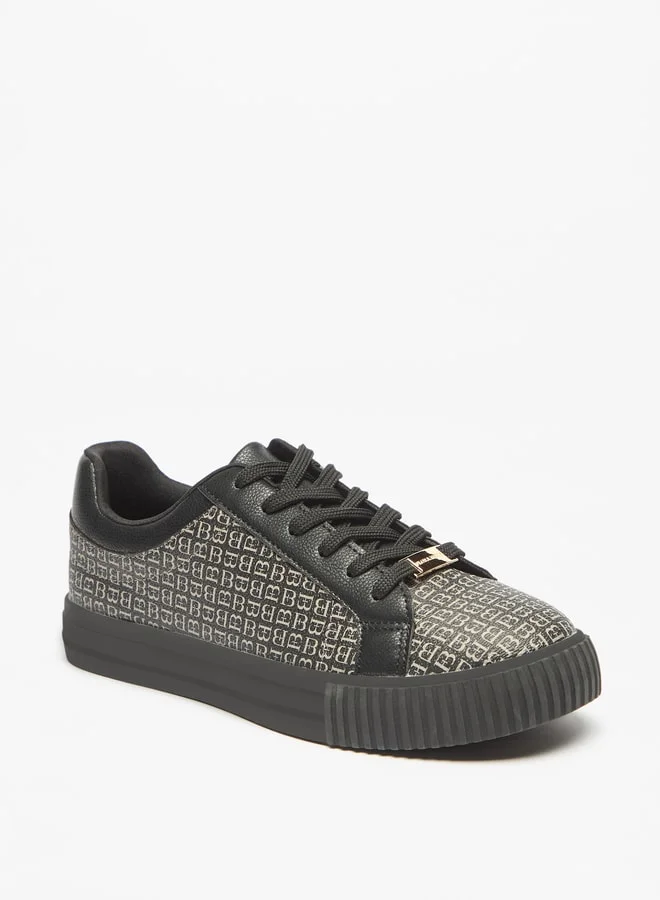 Flora Bella By Shoexpress Women's Monogram Print Low Ankle Casual Shoes Sneakers With Lace-Up Closure