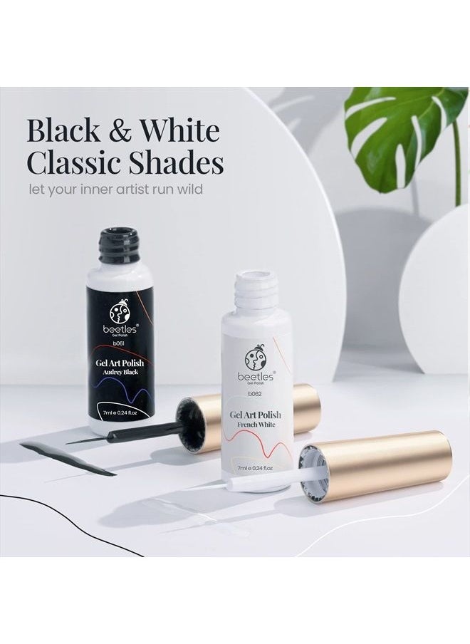 beetles Gel Polish Nail Art Gel Liner Nail Polish Set- 2 Popular Black White Colors Gel Art Paint for Swirl Nails Euphoria Nail Built Thin Nail Art Brush in Gel Pens Soak off Manicure Gifts for Women  - Image 2