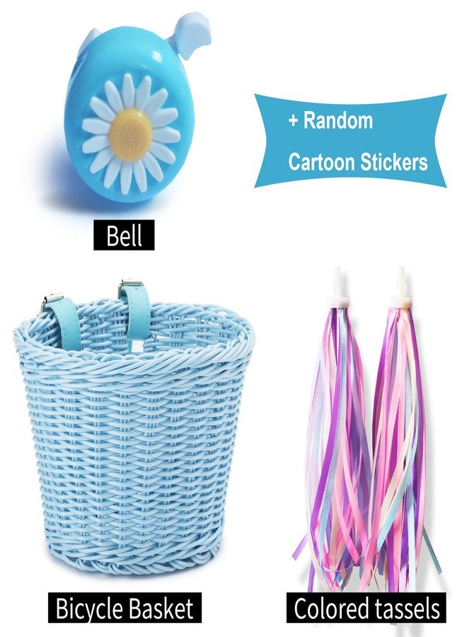 Srutirbo Bike Basket Kid Bicycle Basket Bike Accessories, 1pc Bicycle Bell with Stickers, 1pc Kid Bicycle Front Basket and 1pairs Colorful Ribbons Tassels Decoration for Girl Boy (Purple) - Image 2