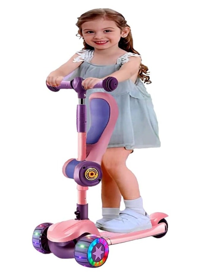 Generic Toddler Scooter for Kids Ages 3-12 Years Old Boy Girl with 3 Wheel LED Lights, Extra-Wide Childrens Foldable Kick Scooter Kids Ages 3-12 with 4 Adjustable Height and Lean-to-Steer (Pink)  - Image 1