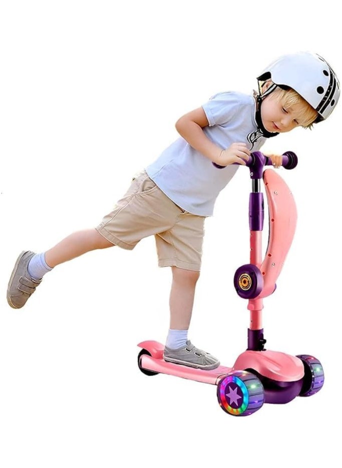 Generic Toddler Scooter for Kids Ages 3-12 Years Old Boy Girl with 3 Wheel LED Lights, Extra-Wide Childrens Foldable Kick Scooter Kids Ages 3-12 with 4 Adjustable Height and Lean-to-Steer (Pink)  - Image 3