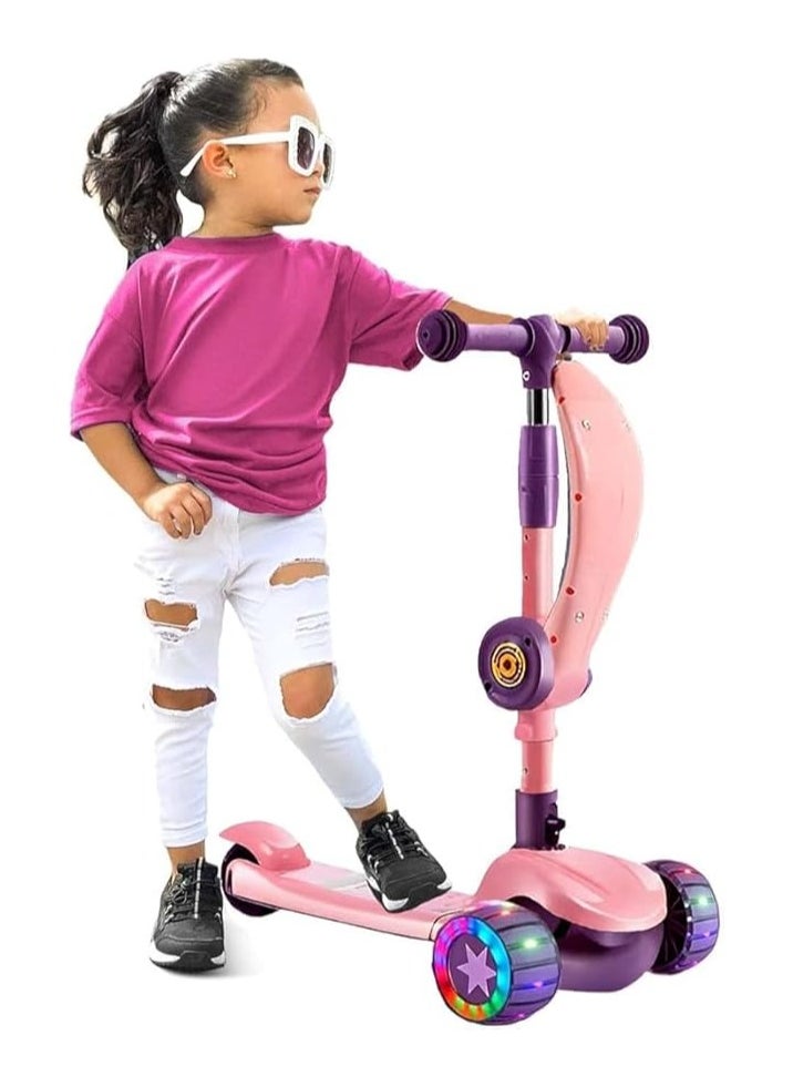 Generic Toddler Scooter for Kids Ages 3-12 Years Old Boy Girl with 3 Wheel LED Lights, Extra-Wide Childrens Foldable Kick Scooter Kids Ages 3-12 with 4 Adjustable Height and Lean-to-Steer (Pink)  - Image 2
