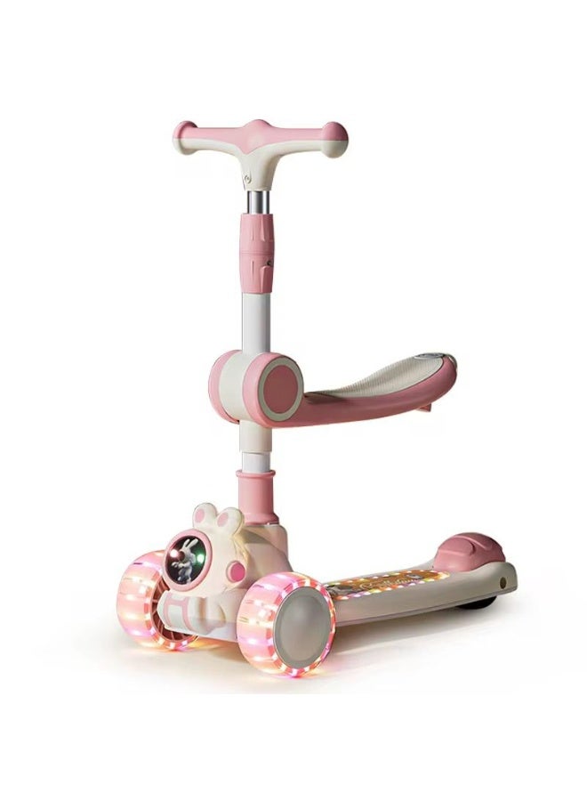 سكوتر للاطفال 3 في 1 مع موسيقى، ارتفاع قابل للتعديل 68-80 سم، مقعد قابل للازالة، مصابيح LED، تصميم قابل للطي، للاطفال الصغار من هابي كيدو - Image 1